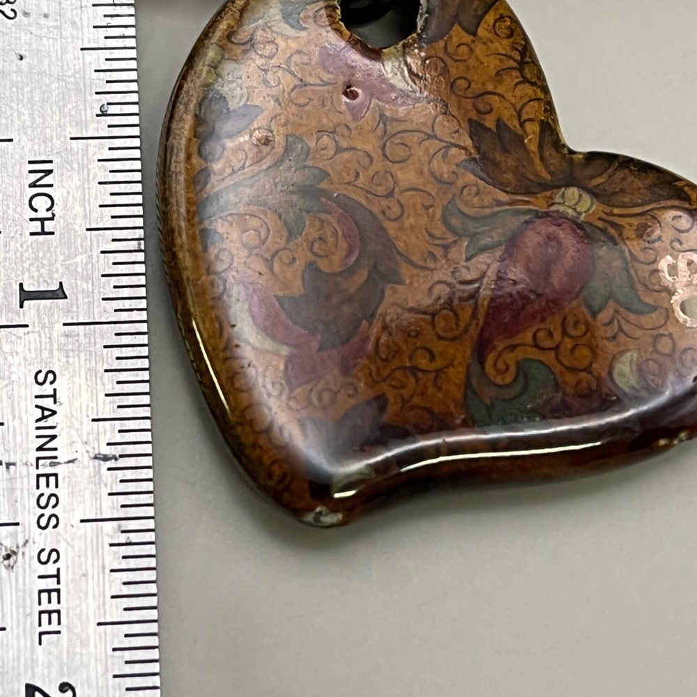 Red and Brown Paisley Heart Pendant Necklace - Picture 5 of 6